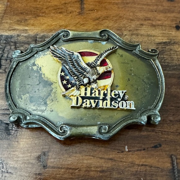 Accessories - 1978 Raintree Harley Davidson 75th Anniversary Enamel Belt Buckle Eagle Flag